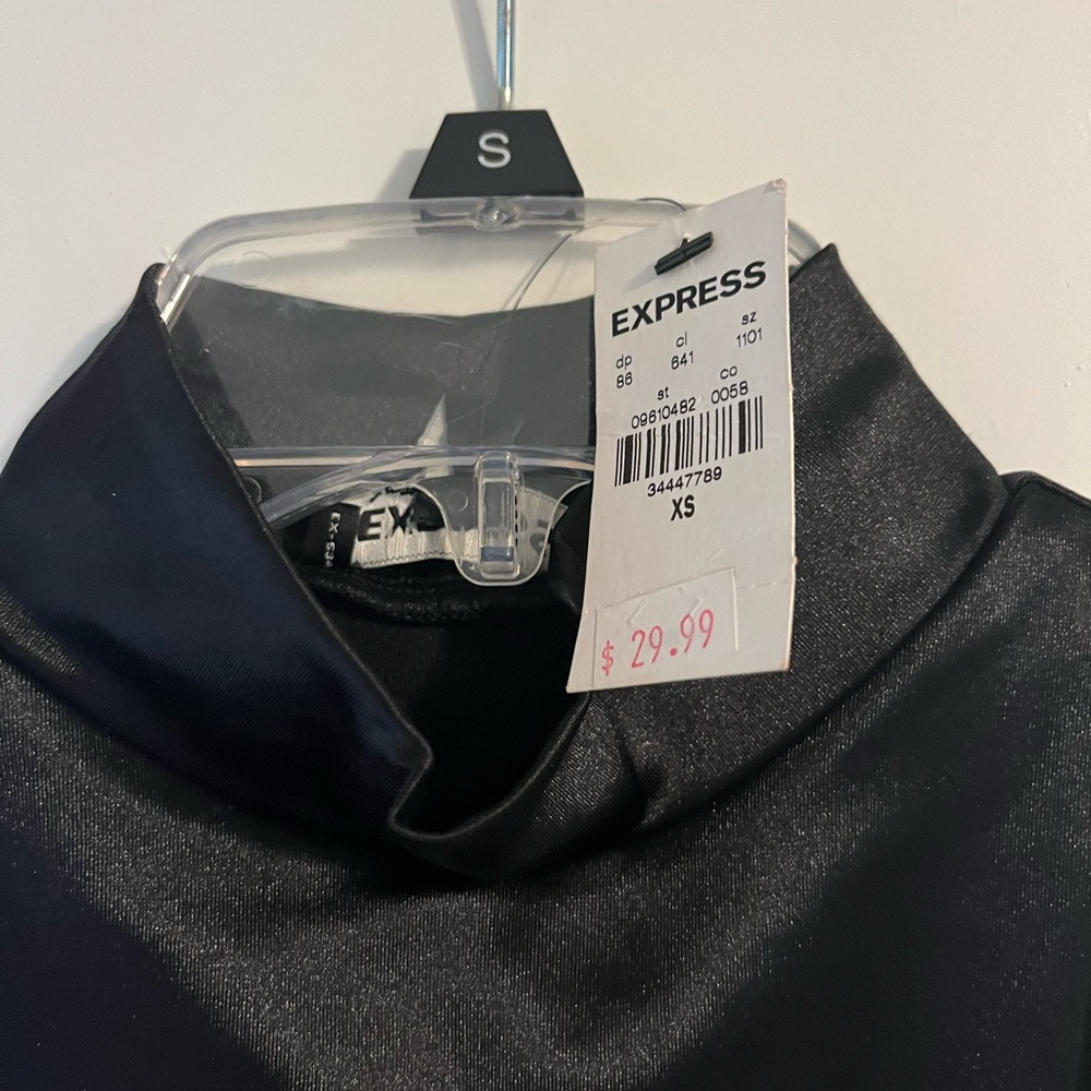 Express black satin halter top blouse.